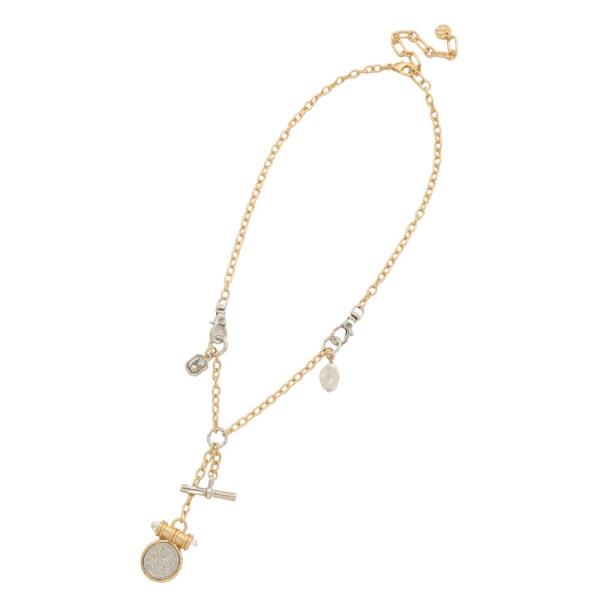 TWO TONE PEARL BEAD METAL NECKLACE