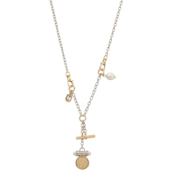 TWO TONE PEARL BEAD METAL NECKLACE