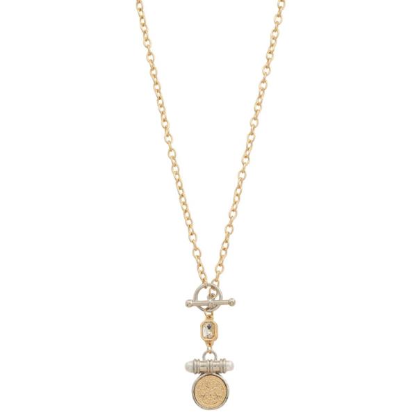 TWO TONE METAL TOGGLE CLASP NECKLACE
