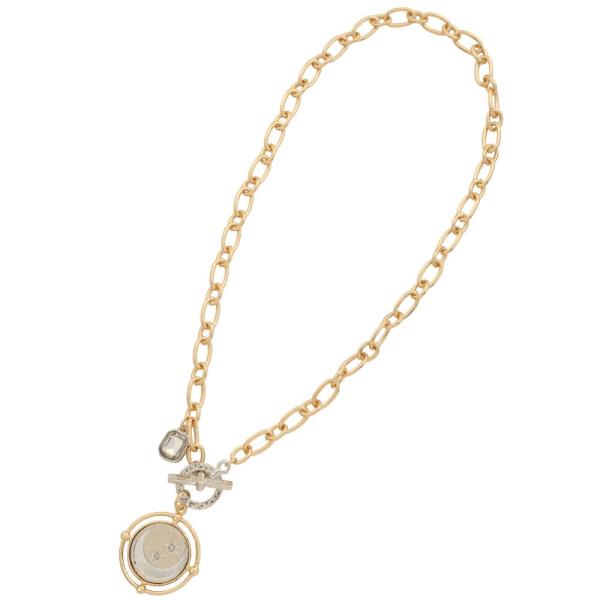 TWO TONE COIN TOGGLE CLASP METAL NECKLACE