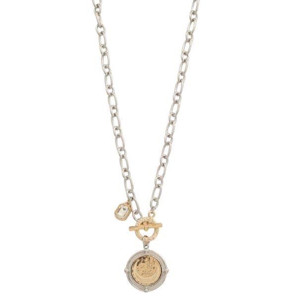 TWO TONE COIN TOGGLE CLASP METAL NECKLACE
