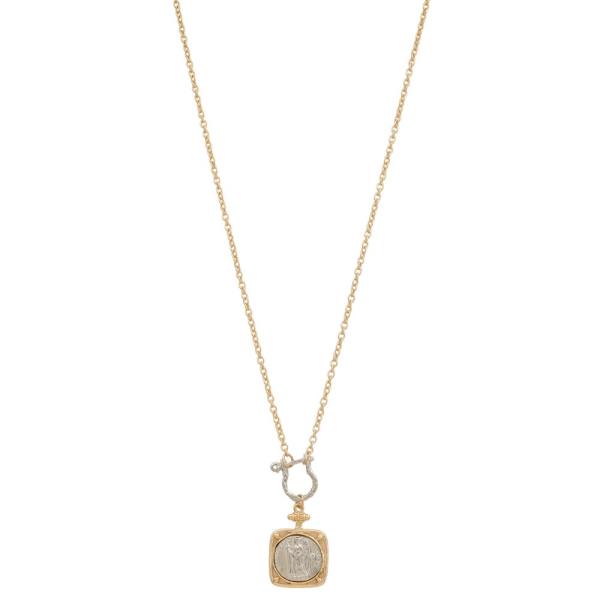 TWO TONE SQUARE METAL CHARM NECKLACE