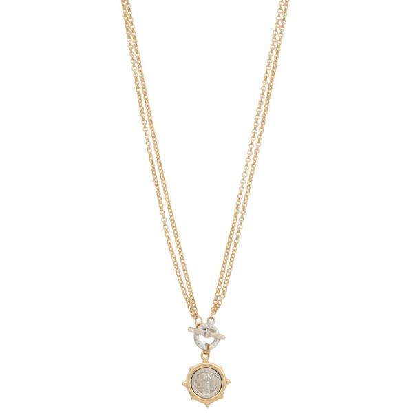 TWO TONE COIN TOGGLE CLASP NECKLACE