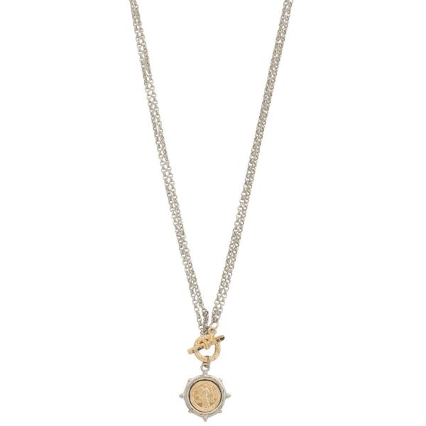 TWO TONE COIN TOGGLE CLASP NECKLACE