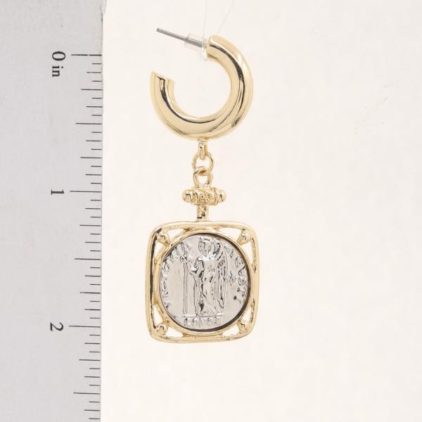 TWO TONE COIN SQUARE OPEN HOOP EARRING