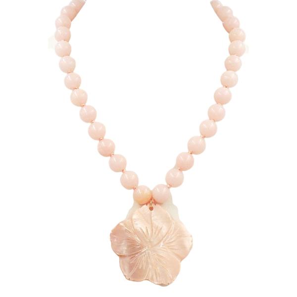 ACRYLIC FLOWER PENDANT BEADED NECKLACE