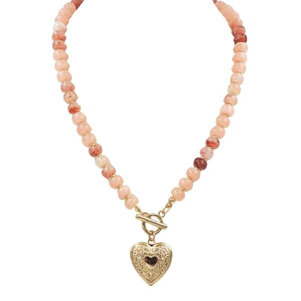 HEART LOCKET BEADED TOGGLE NECKLACE
