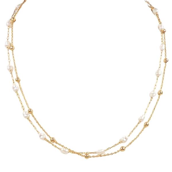 LAYERED PEARL METAL BALL NECKLACE