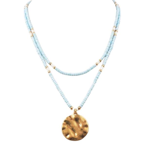 LAYERED  HAMMER DISC PENDANT BEADED NECKLACE