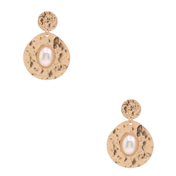 HAMMERED METAL TEARDROP OVAL BEAD DANGLE EARRING