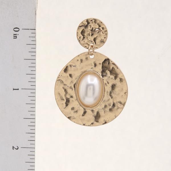 HAMMERED METAL TEARDROP OVAL BEAD DANGLE EARRING