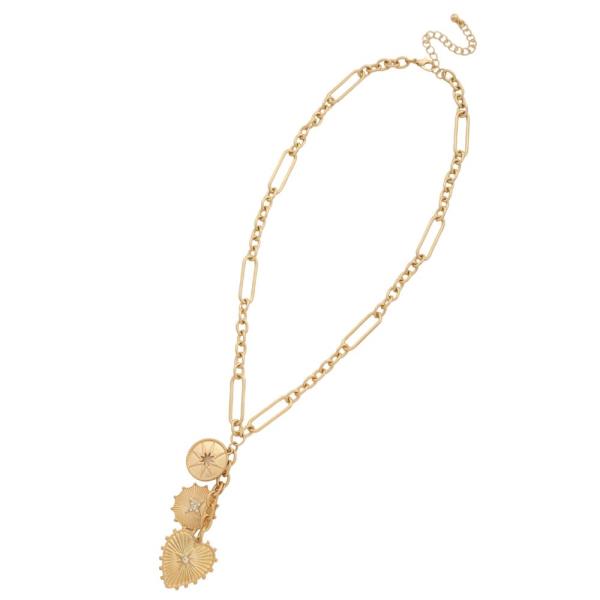 HEART MULTI CHARM OVAL LINK METAL NECKLACE