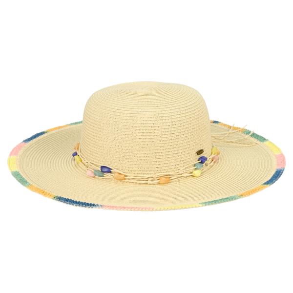 CC MULTI COLOR BRIM SUN HAT AND MULTI COLORED STONE WITH STRAW BAND