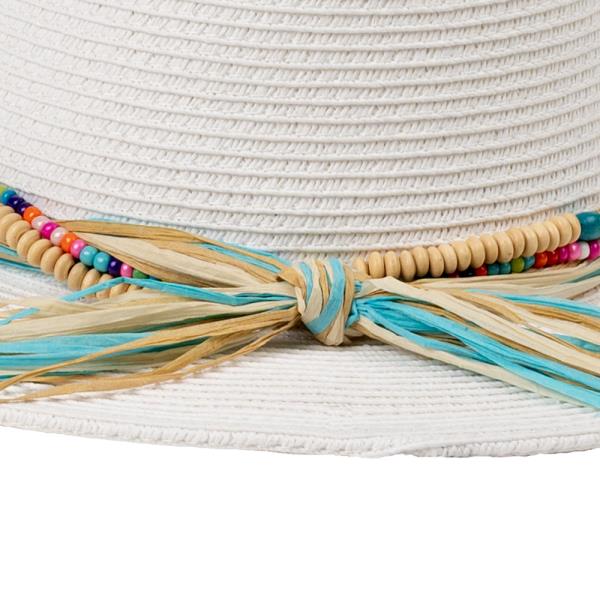 CC PANAMA HAT WITH COLORED STRAW BAND AND MULTI COLORED BEAD