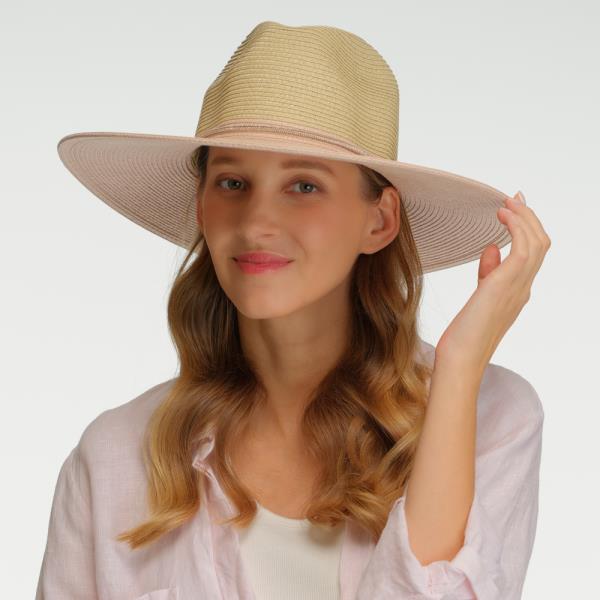 TWO TONE PANAMA HAT WITH BAND