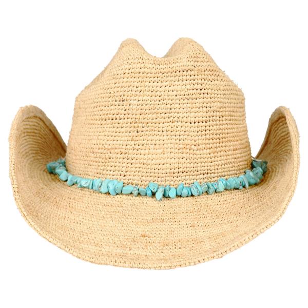 CC RAFFIA COWBOY HAT WITH TURQUOISE STONE BAND