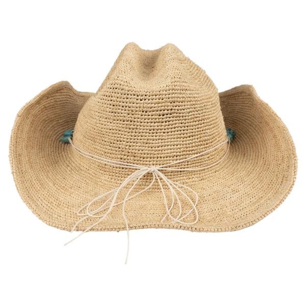 CC RAFFIA COWBOY HAT WITH TURQUOISE STONE BAND