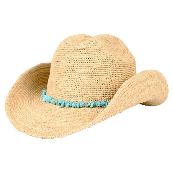 CC RAFFIA COWBOY HAT WITH TURQUOISE STONE BAND