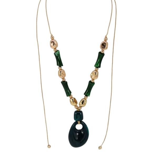 METAL BEAD TEARDROP PENDANT LONG NECKLACE