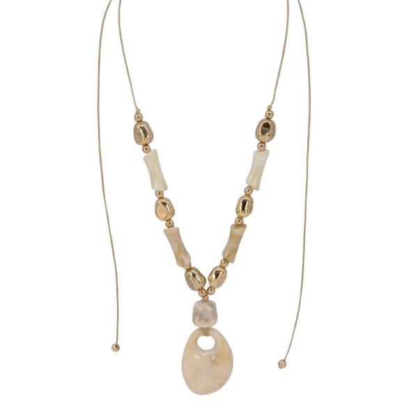 METAL BEAD TEARDROP PENDANT LONG NECKLACE