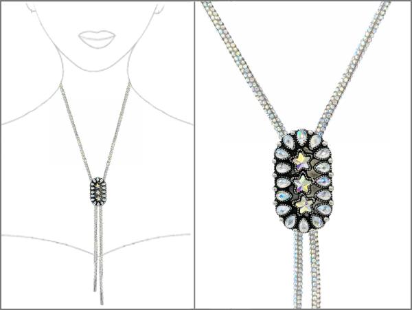 WESTERN RHINESTONE CORD OVAL CONCHO NECKLACE