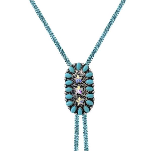 WESTERN RHINESTONE CORD OVAL CONCHO NECKLACE