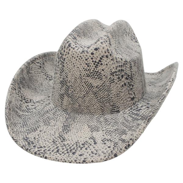 TONAL SNAKESKIN PRINTED MICROSUEDE COWBOY HAT