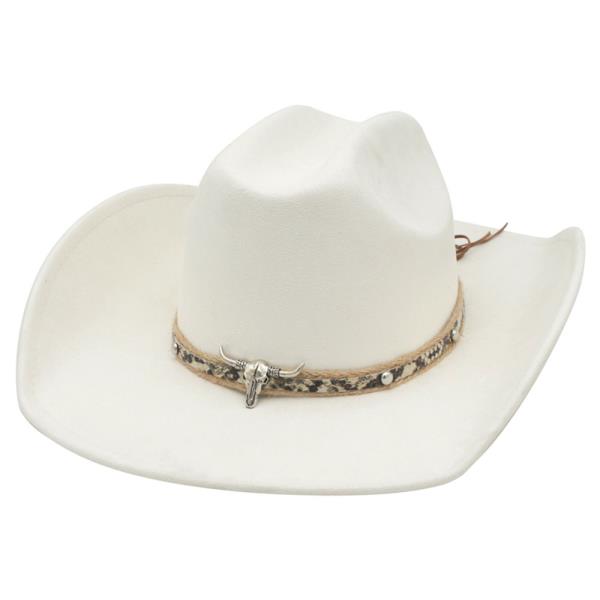 LONGHORN/SNAKE/STRAW BANDED MICROSUEDE COWBOY HAT