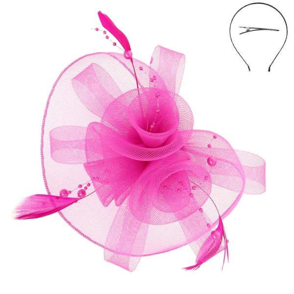 FLORAL FEATHERED VEIL MESH FASCINATOR