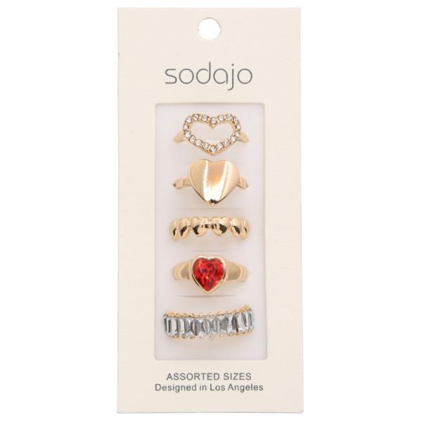 SODAJO HEART SHAPE RHINESTONE METAL ASSORTED RING SET