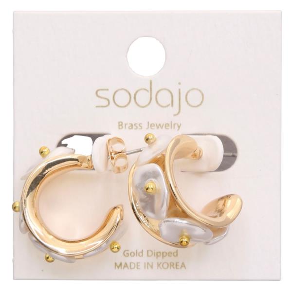 SODAJO PEARL COIN OPEN HOOP GOLD DIPPED EARRING