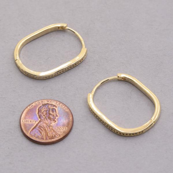 SODAJO RHINESTONE EDGE OVAL HOOP GOLD DIPPED EARRING