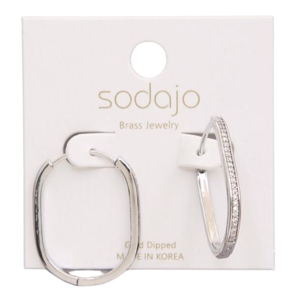 SODAJO RHINESTONE EDGE OVAL HOOP GOLD DIPPED EARRING