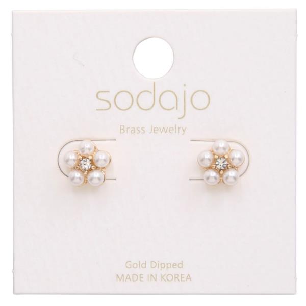 SODAJO FLOWER PEARL BEAD GOLD DIPPED EARRING