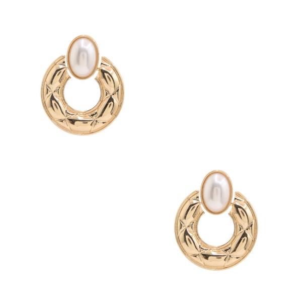 SODAJO PEARL BEAD METAL LINK GOLD DIPPED EARRING