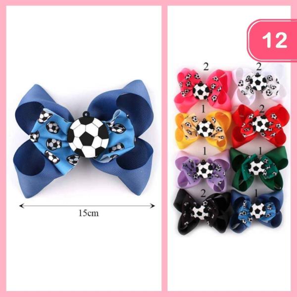 RIBBON SOCCER HAIR BOW (12 UNITS)
