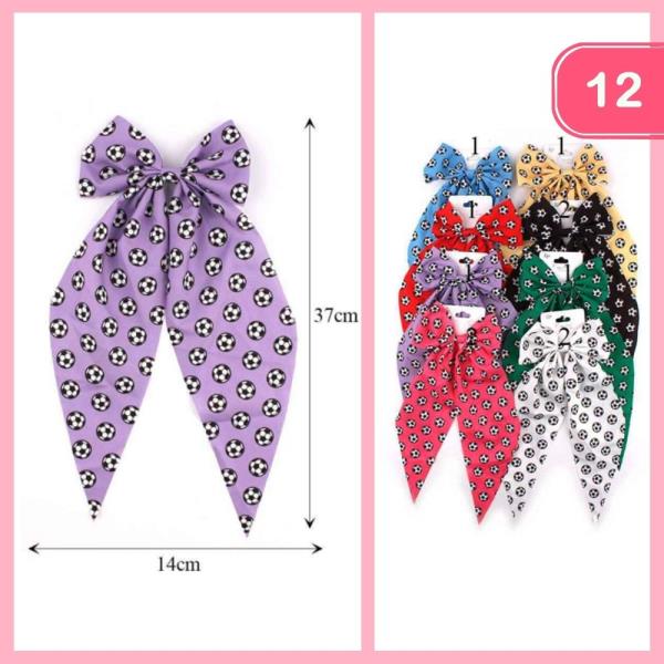 RIBBON LON TAIL SOCCER HAIR BOW (12 UNITS)