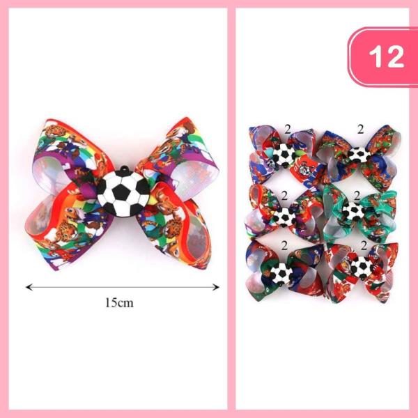RIBBON SOCCER HAIR BOW (12 UNITS)
