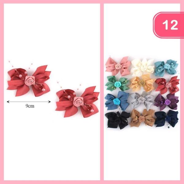 RIBBON FLOWER PEARL HAIR BOW (12 UNITS)