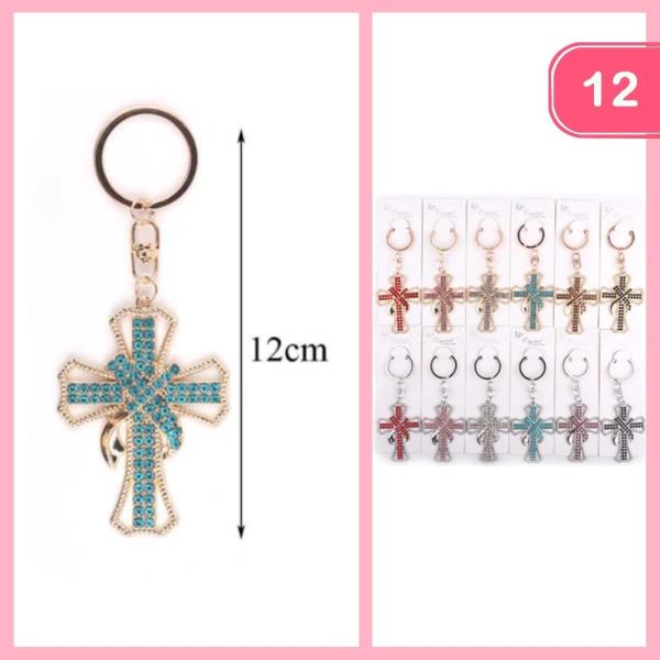 RHINESTONE CROSS KEYCHAIN (12 UNITS)