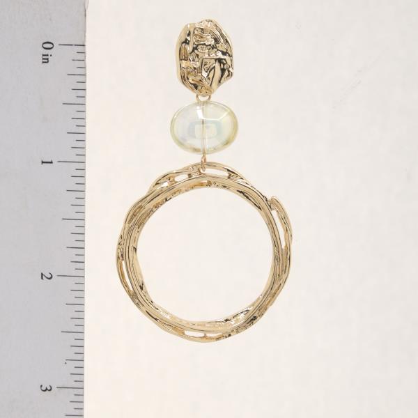 OVAL STONE ROUND METAL LINK DANGLE EARRING