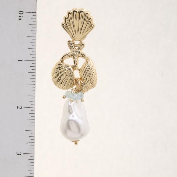 SEASHELL PEARL BEAD METAL LINK DANGLE EARRING