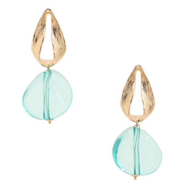 LINED METAL TEARDROP STONE LINK DANGLE EARRING