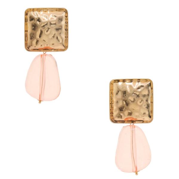 STONE METAL SQUARE LINK DANGLE EARRING