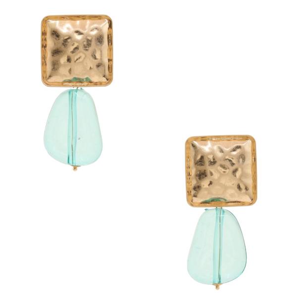 STONE METAL SQUARE LINK DANGLE EARRING