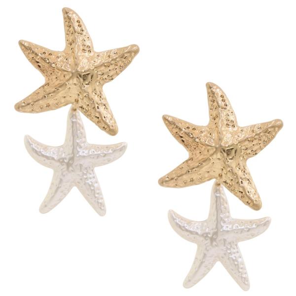 TWO TONE DOUBLE STARFISH METAL EARRING