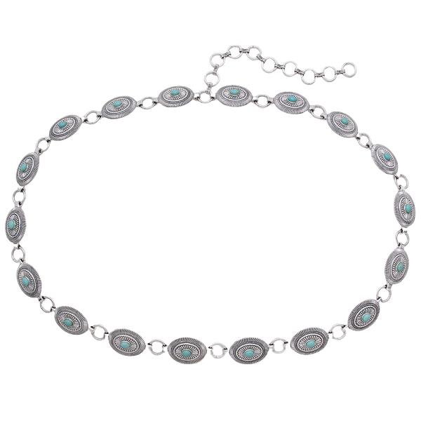 WESTERN STYLE OVAL STONE METAL CHAIN BELT - LXL SIZE