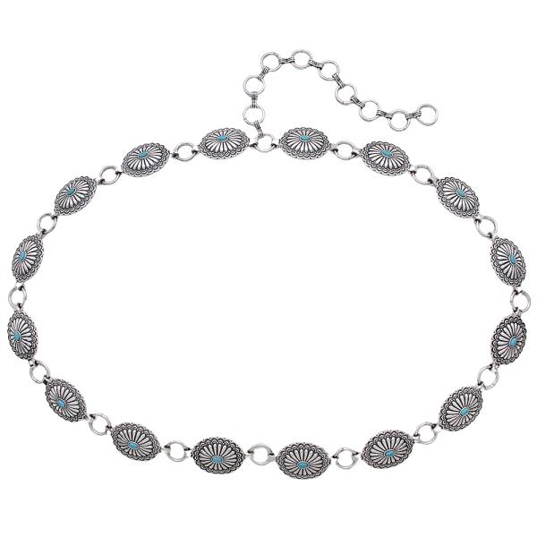 WESTERN STYLE OVAL STONE METAL CHAIN BELT - SM SIZE