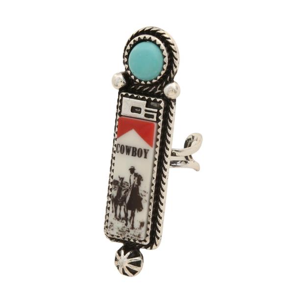 WESTERN TURQUOISE BEAD COWBOY LIGHTER SHAPE ADJUSTABLE RING