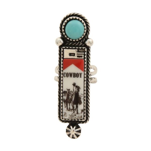 WESTERN TURQUOISE BEAD COWBOY LIGHTER SHAPE ADJUSTABLE RING